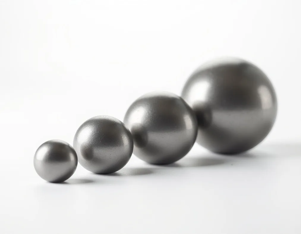 Cross-section arrangement of five IronCore stainless steel individual weights in ascending size