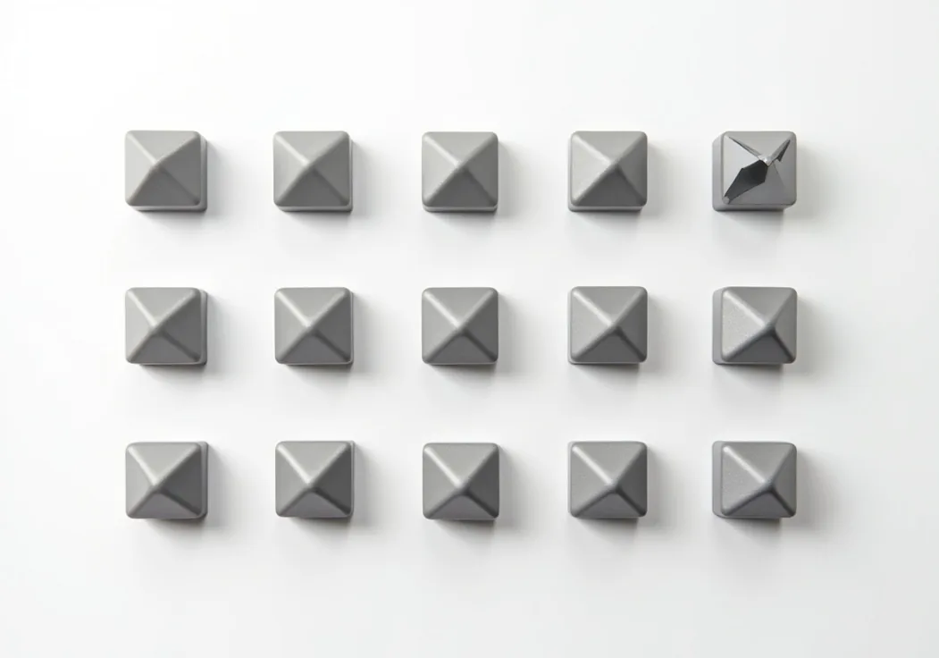Precise flat lay of 12 tungsten alloy mouse weight inserts arranged in geometric grid